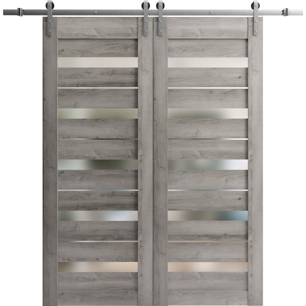 Sartodoors Sliding Closet Barn Bypass Doors 84 x 80in, Matte Black Clear Glass, Sturdy 8ft Rails LUCIA2166BBB-BLK-84 - main